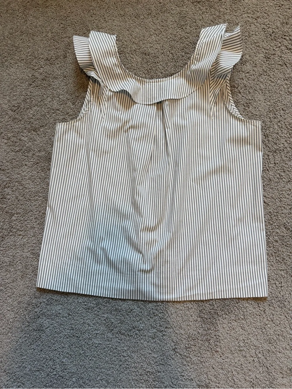 J. Crew Sleeveless Ruffle Yoke Striped Blouse - Gray & White